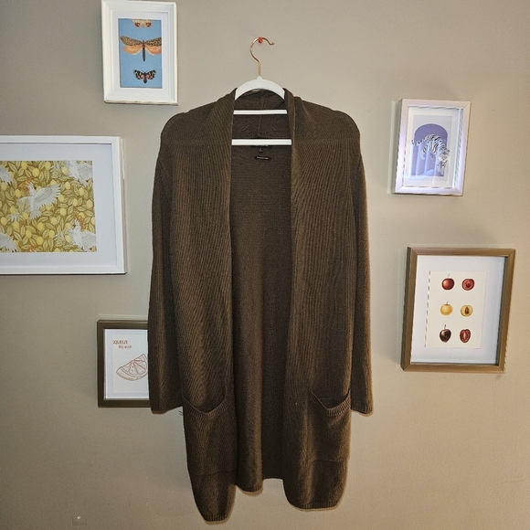 Massimo Dutti Long Olive Green Knit Cardigan - Picture 1 of 7